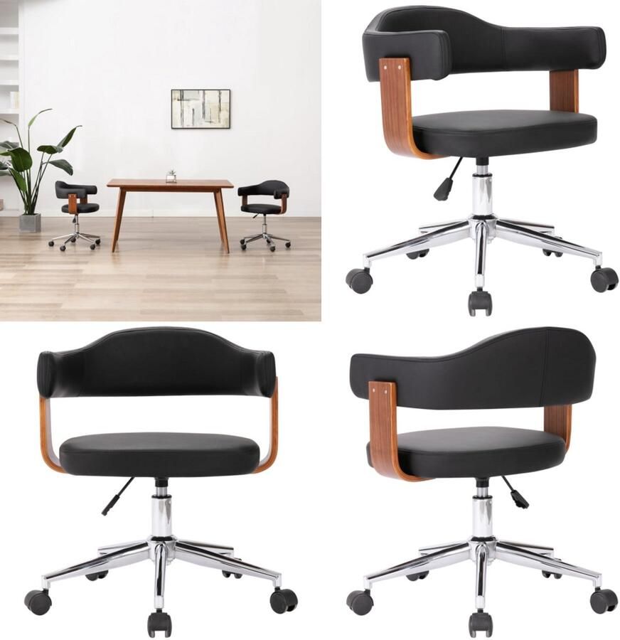 VidaXL Eetkamerstoel draaibaar gebogen hout en kunstleer zwart Eetkamerstoel Eetkamerstoelen Keukenstoelen Keukenstoel