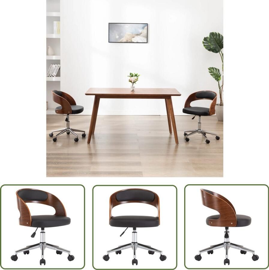 VidaXL Eetkamerstoel Draaibaar Gebogen Hout Zwart Eetkamerstoel Zwarte Eetkamerstoel Kunstleder Eetkamerstoel Comfortabele Eetkamerstoel Draaibare Eetkamerstoel