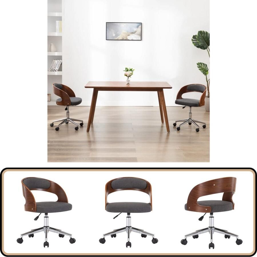 VidaXL Eetkamerstoel Draaibaar Grijs Hout & Stof Eetkamerstoel Draaibare Stoel Comfortabele Stoel Ergonomische Stoel Grijze Stoel - Foto 2