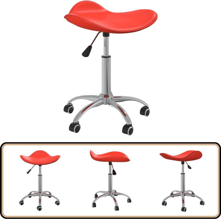 The Living Store Eetkamerstoel draaibaar kunstleer rood Draaistoel Eetkamerstoel Designstoel Rode Stoel Kunstlederen Stoel