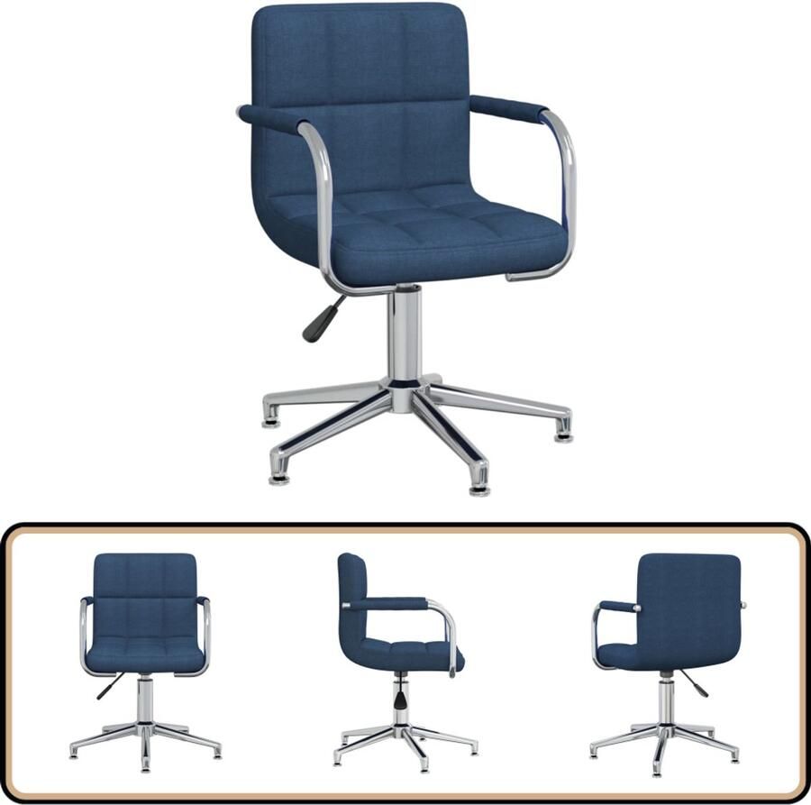 The Living Store Eetkamerstoel draaibaar stof blauw Draaibare Eetkamerstoel Blauw Comfortabele Eetkamerstoel Modern Eetkamerstoel Stoffen Eetkamerstoel