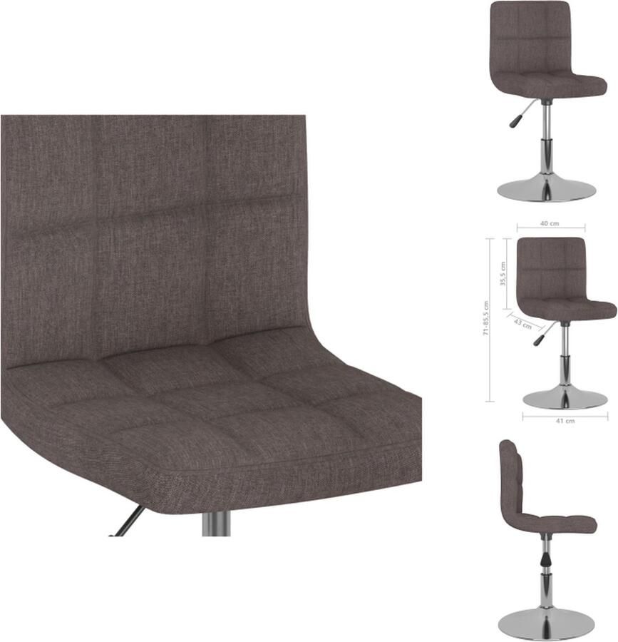 VidaXL Draaibare Eetstoel Modern Ontwerp Eetkamerstoel Afmetingen- 40x43x(71-85.5) cm Kleur- Taupe Materiaal- Stof en Verchroomd Staal Kenen- 360° Draaibaar Gasveermechanisme Montage Vereist Eetkamerstoel