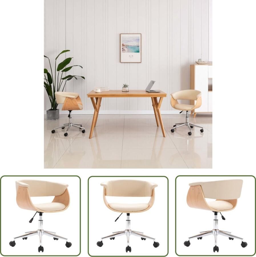 The Living Store Draaibare Eetkamerstoel Crème 59.5 x 58 x (66 74) cm Kunstleer Katoen Metaal Draaibare Eetkamerstoel Kunstleder Meubels Creme Fauteuil Modern Dining Chair - Foto 2