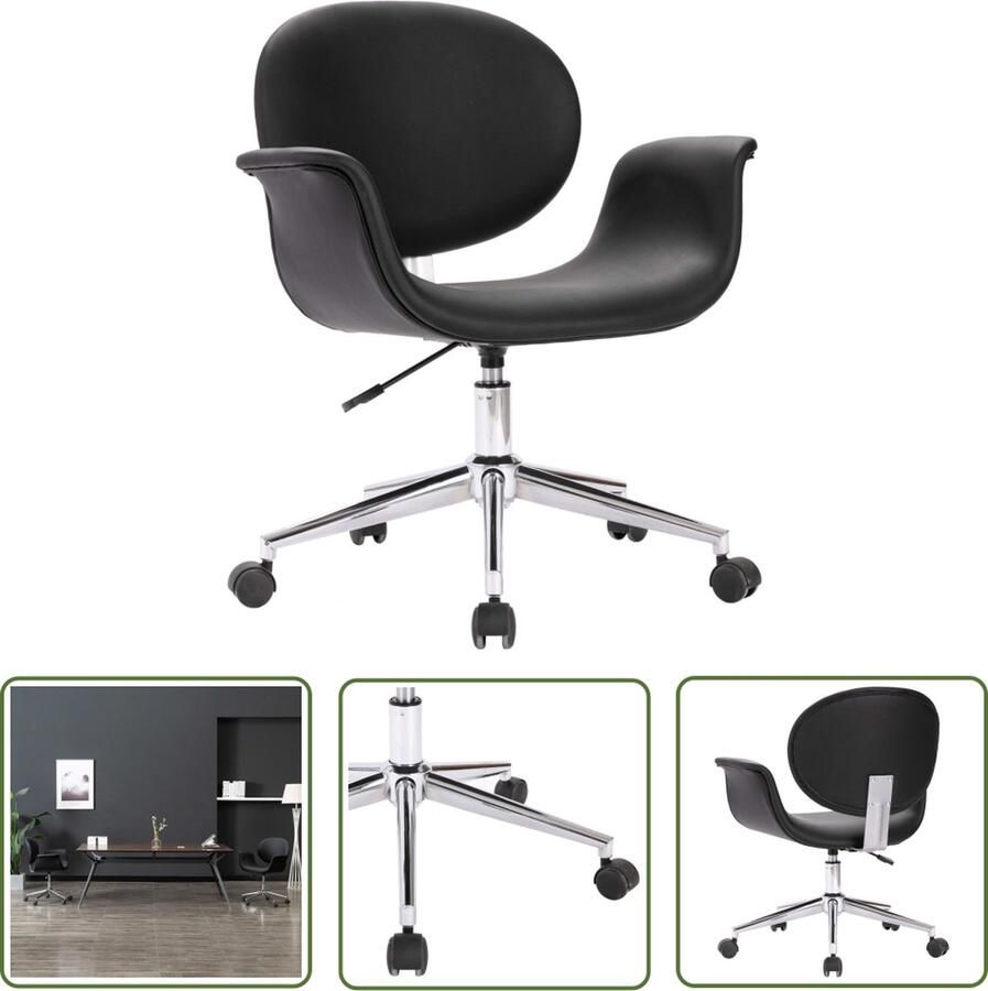 The Living Store Draaibare Kantoorstoel Zwart 67 x 62 x (80-87.5) cm Ergonomisch ontwerp Kantoorstoel Bureaustolen Zwarte Kantoorsstoel Ergonomische Kantoorsstoel Draaibare Stoel - Foto 3