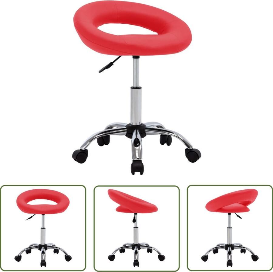 The Living Store Draaibare Eetstoel Rood Kunstleer 45 x 43 x (57.5-69.5) cm 360 graden draaibaar Draaibare Eetstoel Eetkamerstoel Kunstleder Stoel Rode Stoel Moderne Stoel