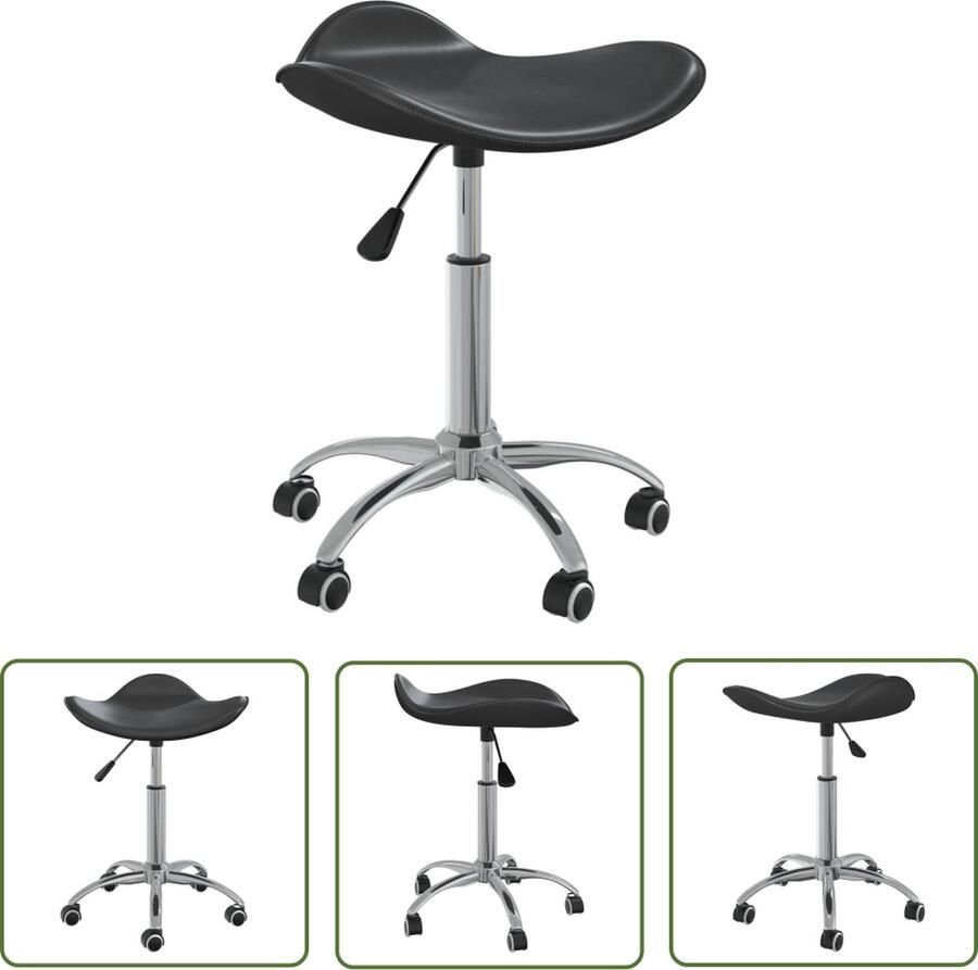 The Living Store draaistoel woonkamer 44x44x46-57 cm zwart kunstleer verchroomd staal Draaistool Eetkamerstoel Salontafel Zwarte Stoel Kunstleder Stoel - Foto 2