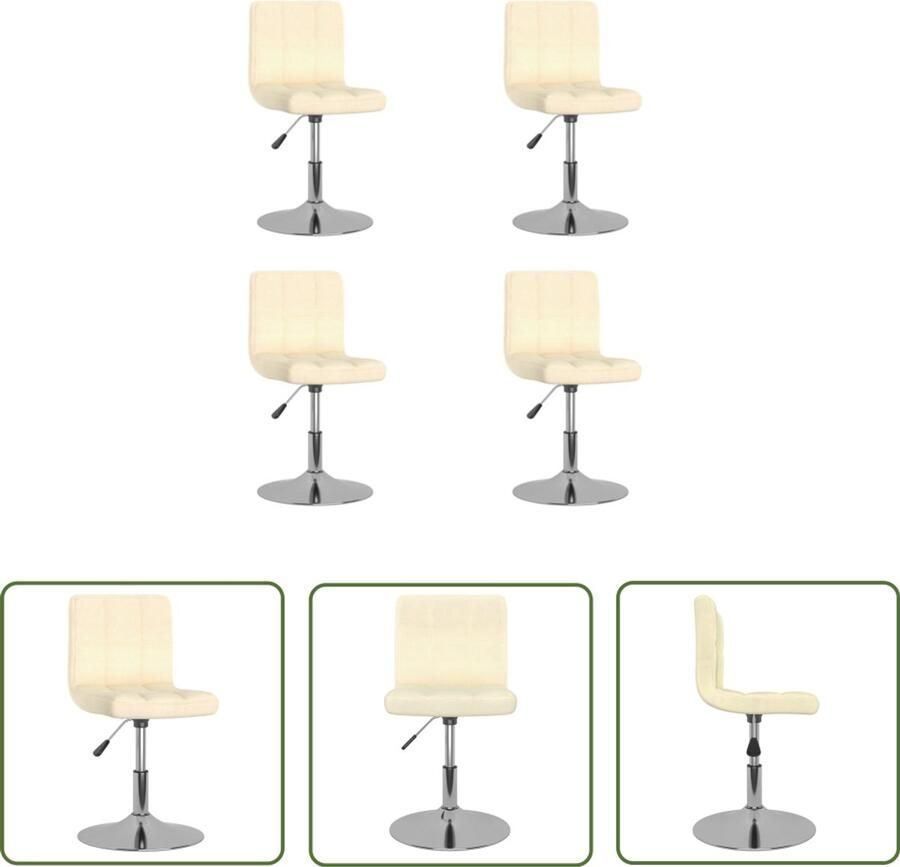 The Living Store Eetkamerstoelen 4 st draaibaar stof crèmekleurig Draaistool Eetkamerstoel Creme Kleur Stoffen Bekleding Metalen Onderstel