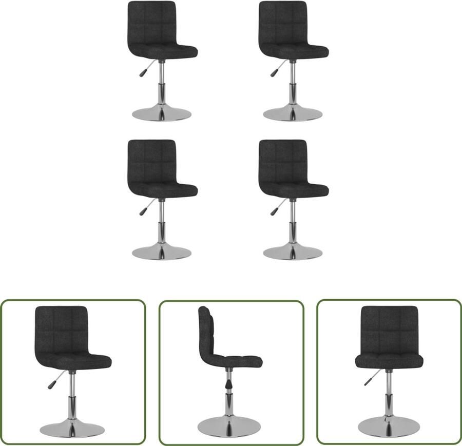 The Living Store Eetkamerstoelen 4 st draaibaar stof zwart Draaistool Eetkamerstoel Zwarte Stoel Designstoel Comfortabele Stoel