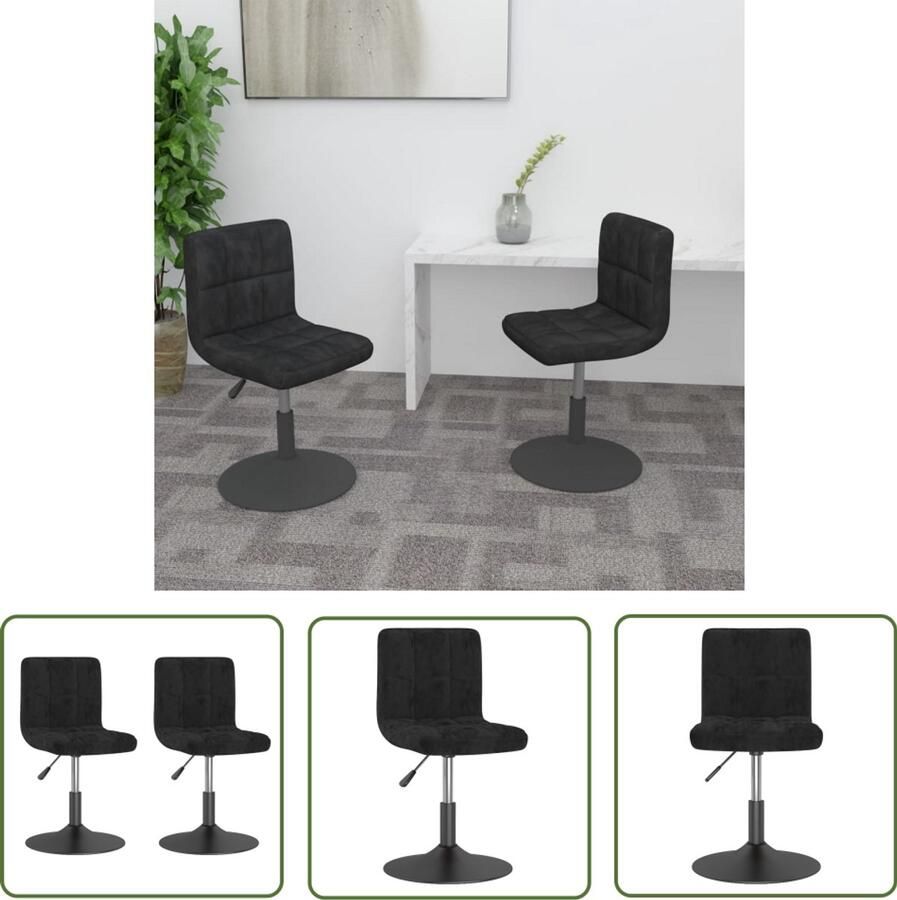 The Living Store Eetkamerstoelen draaibaar 2 st fluweel zwart Draaistool Eetkamerstoel Fluweel Stoel Zwarte Stoel Ergonomische Stoel