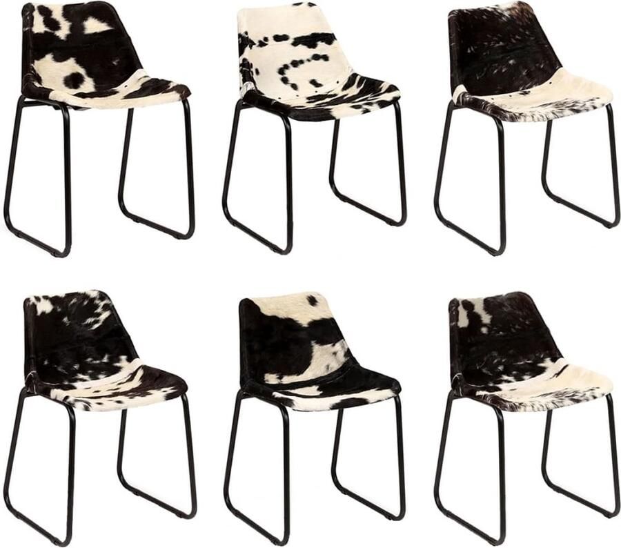 VidaXL Eetkamerstoel Echt Geitenleer Set van 6 Retro Meubels Eetkamerstoelen Lederen Stoelen Vintage Stoelen Salontafel Woonkamerinrichting Dining Chairs Leather Furniture Modern Living Room