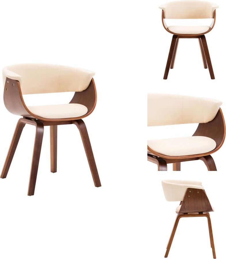 VidaXL Eetkamerstoel Eetkamerstoelen Bijzetstoel Bijzetstoelen Eetkamerstoel gebogen hout en kunstleer crème - Foto 2