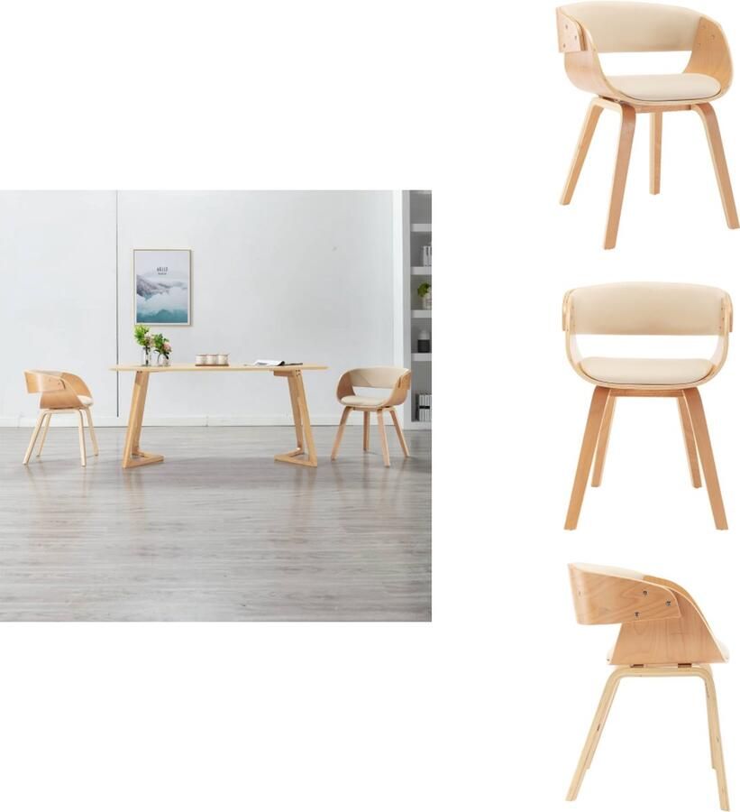 VidaXL Eetkamerstoel Eetkamerstoelen Bijzetstoel Bijzetstoelen Eetkamerstoel gebogen hout en kunstleer crèmekleurig - Foto 2
