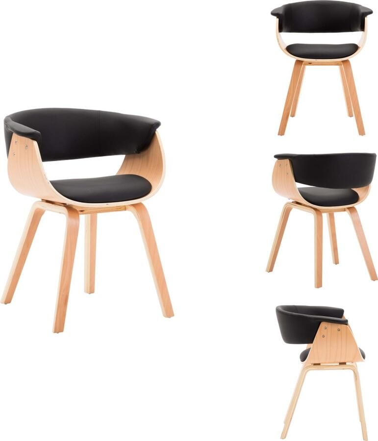 VidaXL Eetkamerstoel Eetkamerstoelen Bijzetstoel Bijzetstoelen Eetkamerstoel gebogen hout en kunstleer zwart