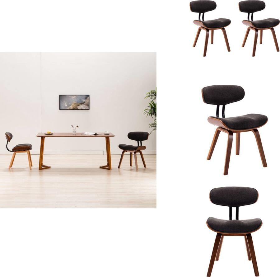 VidaXL Eetkamerstoel Eetkamerstoelen Bijzetstoel Bijzetstoelen Eetkamerstoelen 2 st gebogen hout en stof grijs