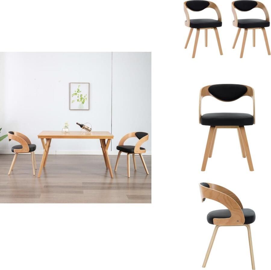 VidaXL Eetkamerstoel Eetkamerstoelen Bijzetstoel Bijzetstoelen Eetkamerstoelen 2 st gebogen hout en kunstleer