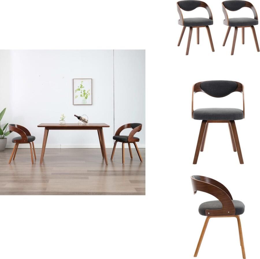 VidaXL Eetkamerstoel Eetkamerstoelen Bijzetstoel Bijzetstoelen Eetkamerstoelen 2 st gebogen hout en stof donkergrijs