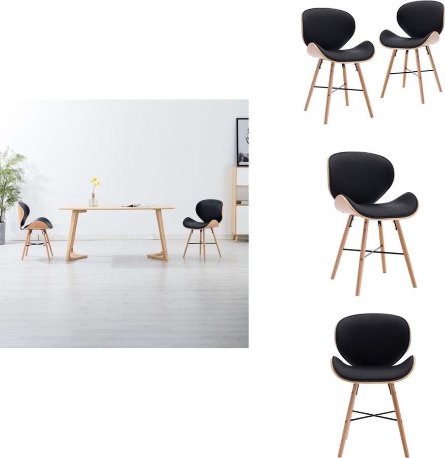 VidaXL Eetkamerstoel Eetkamerstoelen Bijzetstoel Bijzetstoelen Eetkamerstoelen 2 st kunstleer en gebogen hout zwart