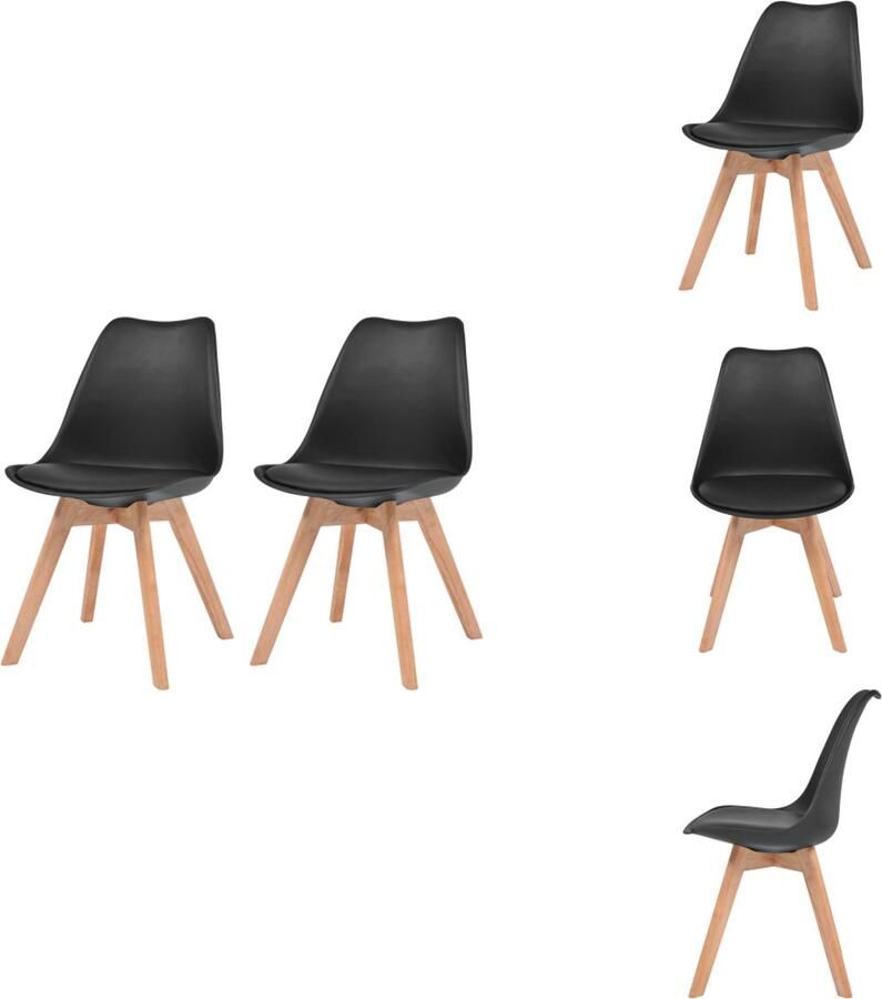 VidaXL Eetkamerstoelen Zwart Kunststof Rubberhout 46.5 x 47.5 x 83 cm Ergonomisch en comfortabel Eetkamerstoel