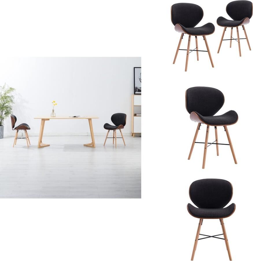 VidaXL Eetkamerstoel Eetkamerstoelen Bijzetstoel Bijzetstoelen Eetkamerstoelen 2 st stof en gebogen hout donkergrijs