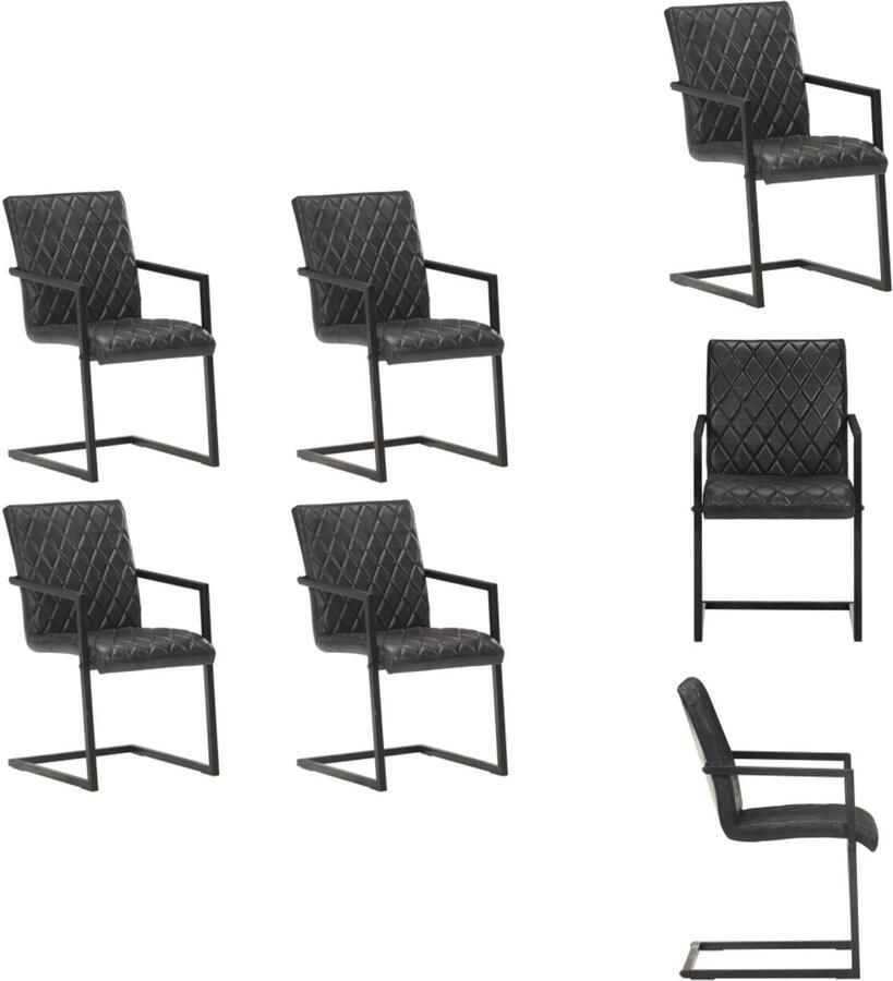 VidaXL Eetkamerstoel Eetkamerstoelen Bijzetstoel Bijzetstoelen Eetkamerstoelen 4 st echt leer zwart