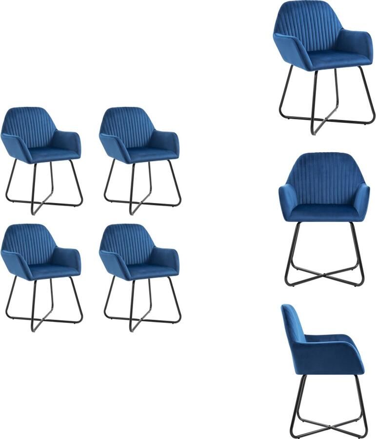 VidaXL Eetkamerstoel Eetkamerstoelen Bijzetstoel Bijzetstoelen Eetkamerstoelen 4 st fluweel blauw