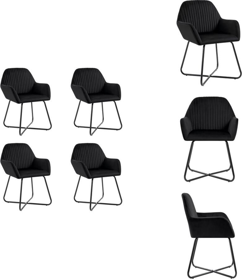 VidaXL Eetkamerstoelen Fluweel Kristalvormige knopen Stevig houten frame 43x51x98cm Zwart Eetkamerstoel - Foto 2