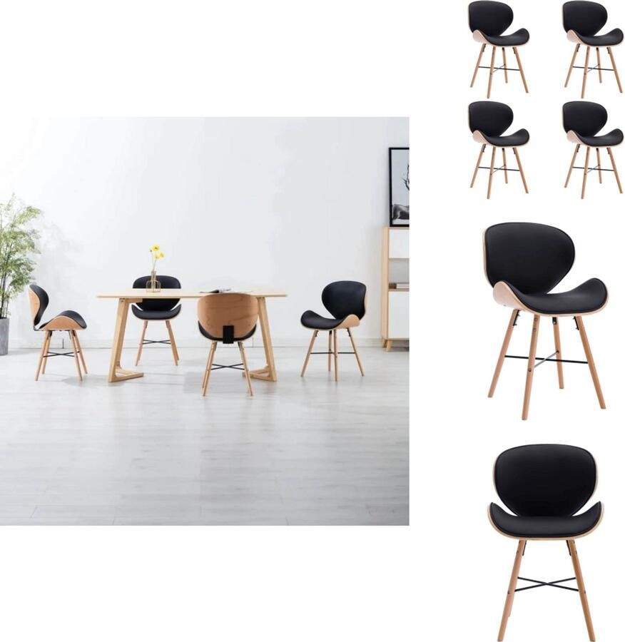 VidaXL Eetkamerstoel Eetkamerstoelen Bijzetstoel Bijzetstoelen Eetkamerstoelen 4 st kunstleer en gebogen hout zwart - Foto 2
