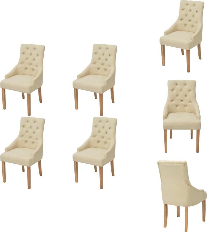 The Living Store Eetkamerstoelen Polyester Eikenhout 52x60x95.5 cm Eetkamerstoelen Stoffen Meubels Luxe Stoelen Vintage Stoelen Creme Kleur - Foto 2