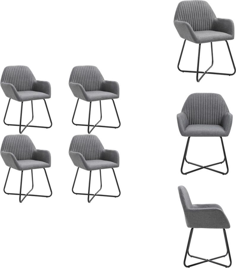 VidaXL Eetkamerstoel Eetkamerstoelen Bijzetstoel Bijzetstoelen Eetkamerstoelen 4 st stof donkergrijs - Foto 2