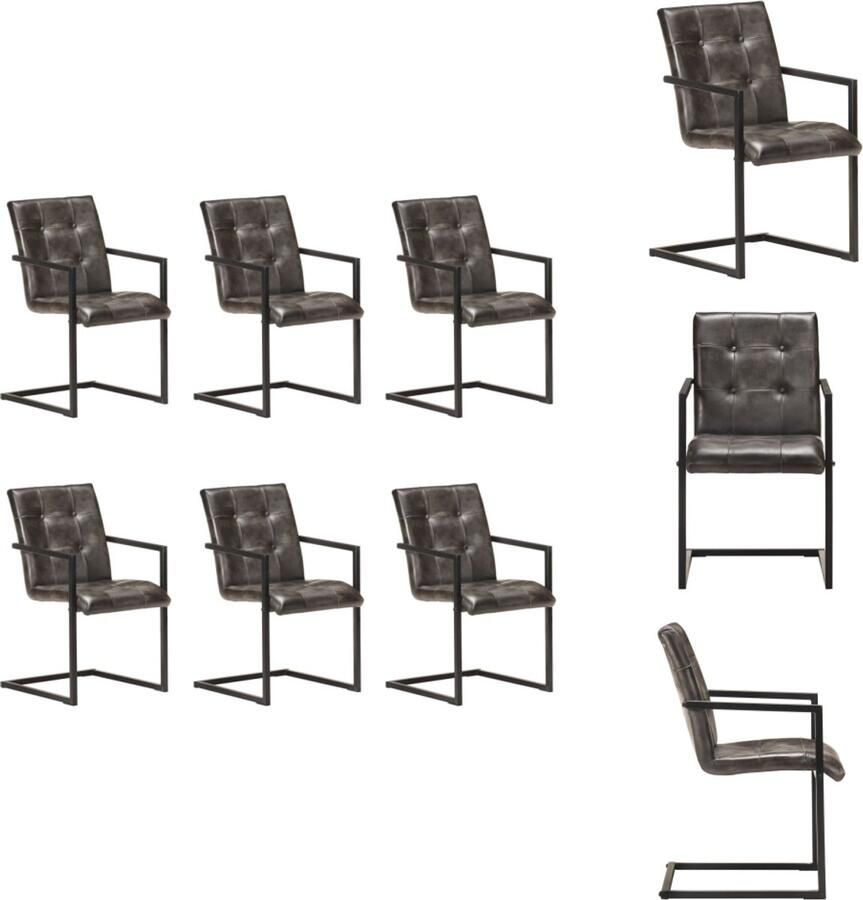 VidaXL Eetkamerstoel Eetkamerstoelen Bijzetstoel Bijzetstoelen Eetkamerstoelen 6 st echt leer verweerd grijs