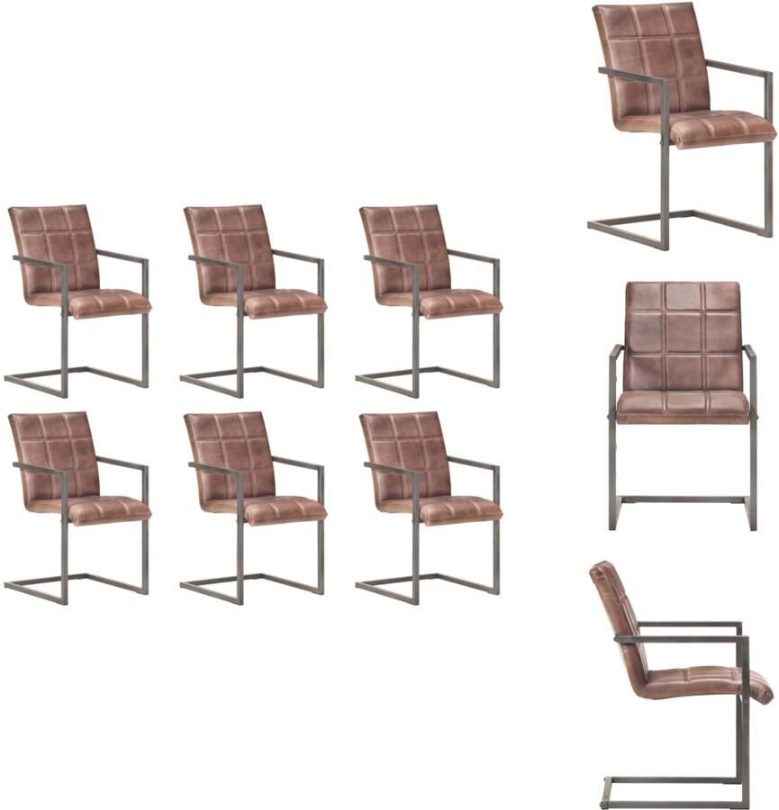 VidaXL Eetkamerstoel Eetkamerstoelen Bijzetstoel Bijzetstoelen Eetkamerstoelen 6 st echt leer verweerd bruin