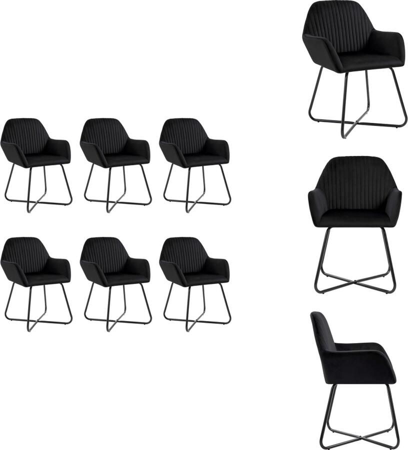 VidaXL Eetkamerstoel Eetkamerstoelen Bijzetstoel Bijzetstoelen Eetkamerstoelen 6 st fluweel zwart - Foto 2