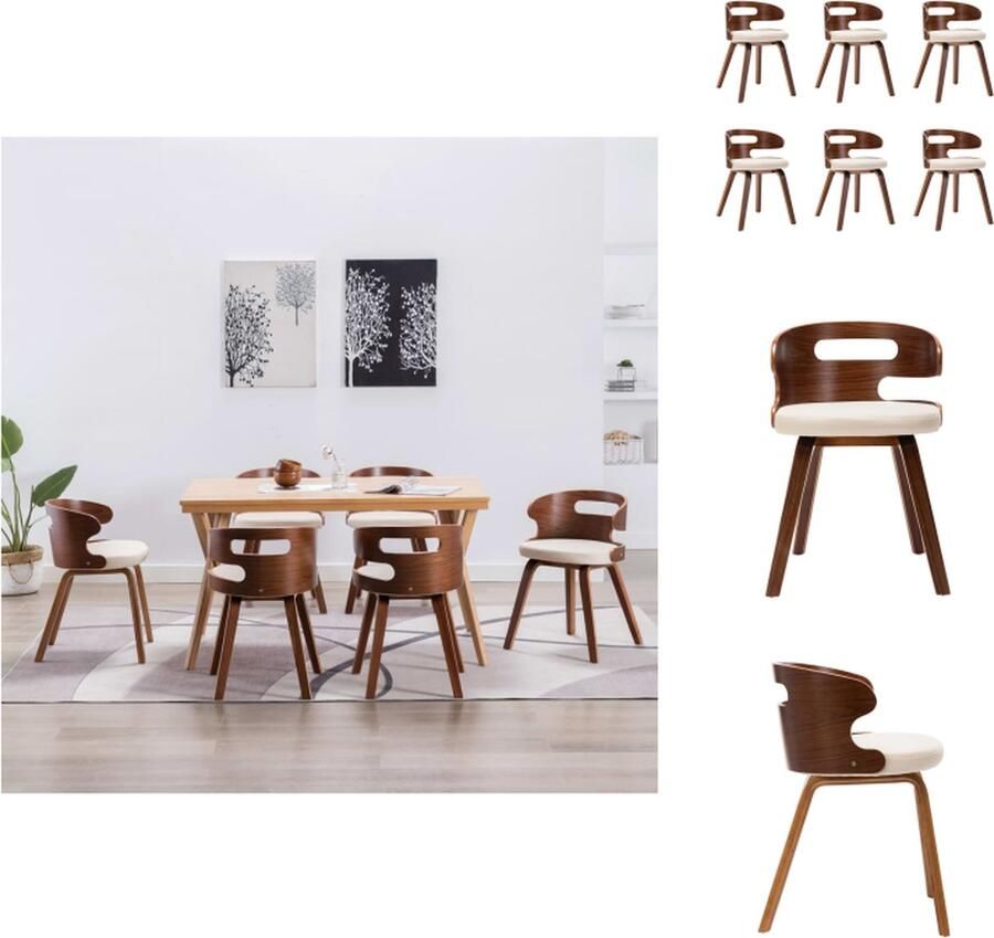 VidaXL Eetkamerstoel Eetkamerstoelen Bijzetstoel Bijzetstoelen Eetkamerstoelen 6 st gebogen hout en kunstleer crème