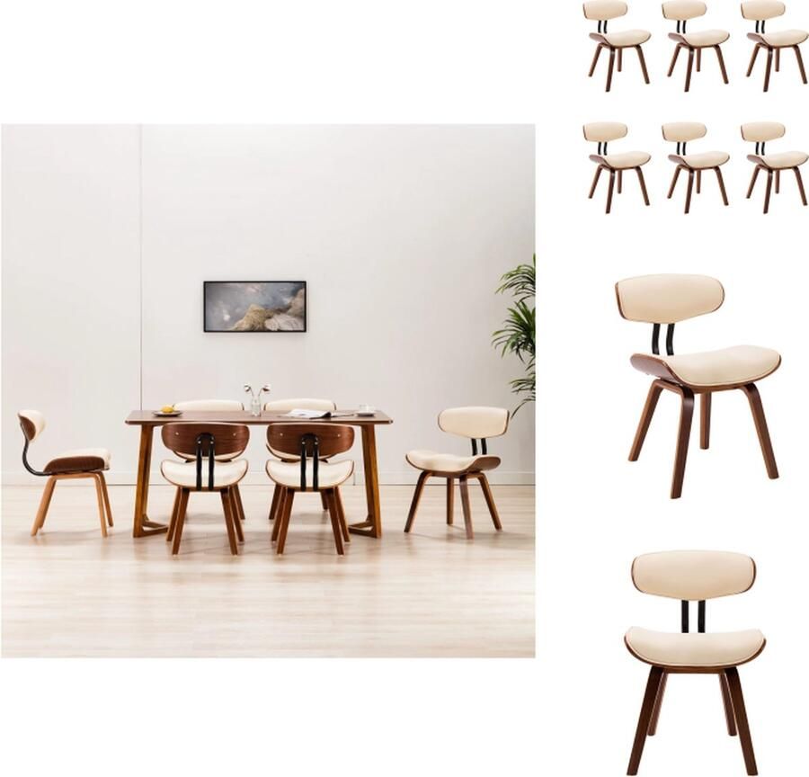 VidaXL Eetkamerstoel Eetkamerstoelen Bijzetstoel Bijzetstoelen Eetkamerstoelen 6 st gebogen hout en kunstleer crème