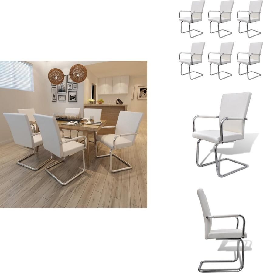 VidaXL Eetkamerstoel Eetkamerstoelen Bijzetstoel Bijzetstoelen Eetkamerstoelen 6 st kunstleer wit