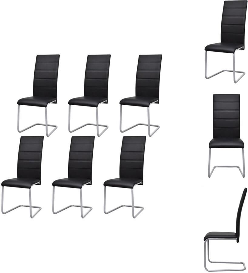 VidaXL Eetkamerstoelenset Zwarte Kunstleren Bekleding Stalen Frame 43 x 55 x 100 cm Set van 6 Eetkamerstoel - Foto 3