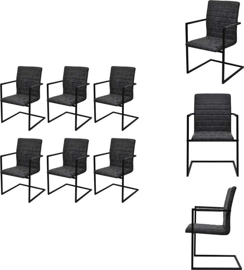 VidaXL Zwevende Eetkamerstoelen Set van 6 Zwart PU-leren bekleding Stalen frame Afmetingen- 53 x 61 x 88.2 cm Comfortabel en duurzaam Eenvoudige montage Eetkamerstoel