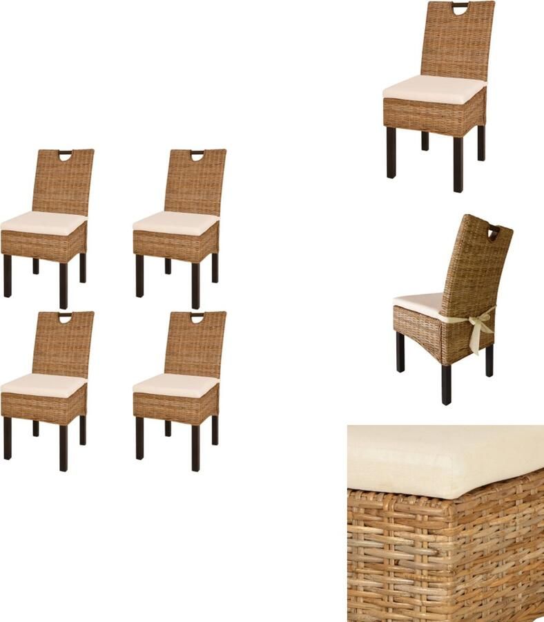 VidaXL Kubu Rattan Eetkamerstoelen 46 x 57 x 96 cm Natuurlijke Rattan Mangohout Inclusief 4 Stoelen Eetkamerstoel