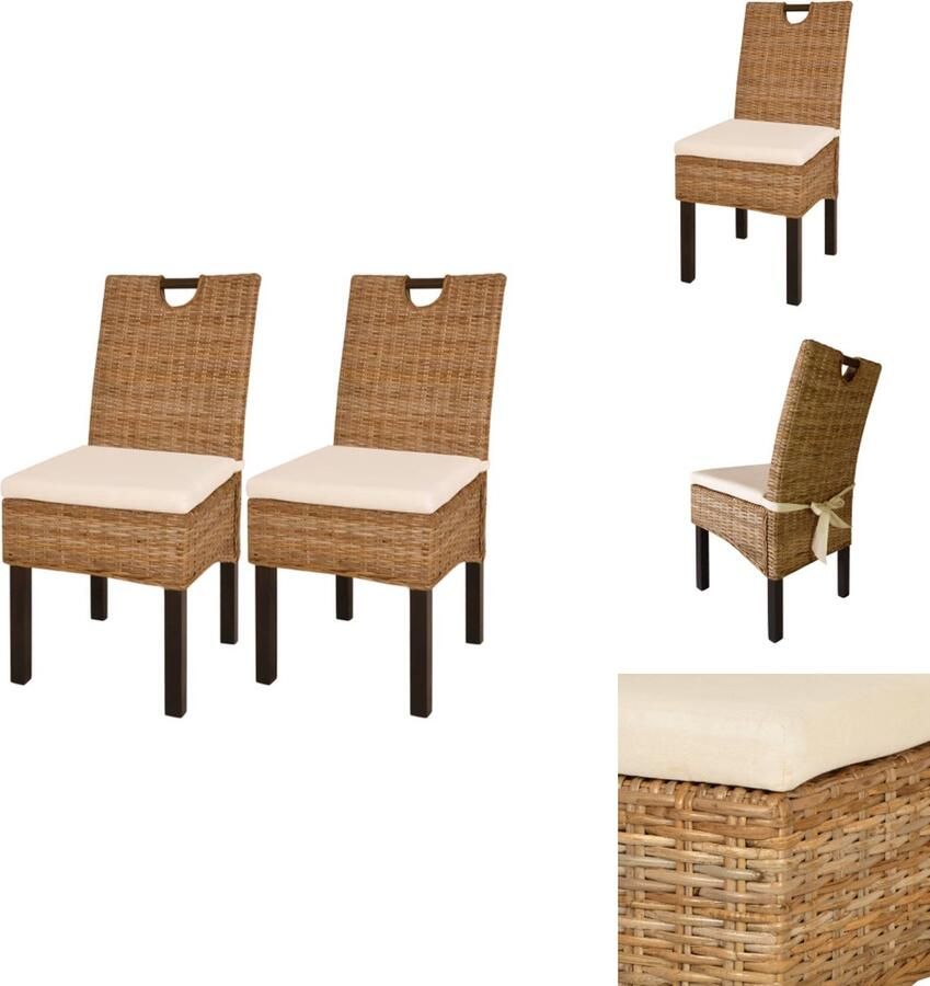 VidaXL Eetkamerstoel Eetkamerstoelen Diner Stoel Diner Stoelen Eetkamerstoel Kubu 2 stuks rattan mangohout