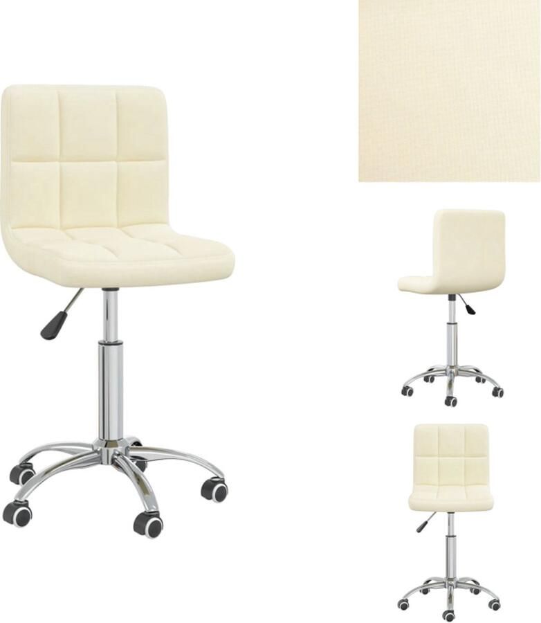 The Living Store Draaibare Eetkamerstoel Verstelbaar Crème 40 x 47 x (74.5-86) cm Stof en verchroomd staal Draaibare Eetkamerstoel Creme Fauteuil Lounge Stoel Salontafel