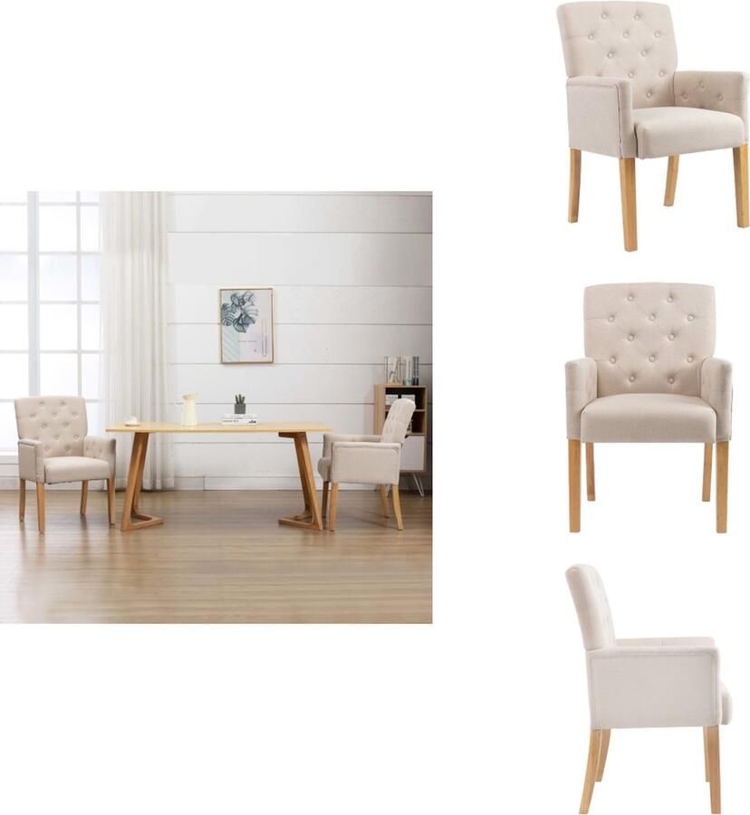 VidaXL Eetkamerstoel Eetkamerstoelen Dinerstoel Dinerstoelen Eetkamerstoel met armleuningen stof beige