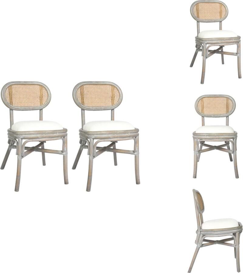 VidaXL Eetkamerstoel Rattan 46x53x83 cm Grijs Comfortabel kussen Ergonomisch Set van 2 Eetkamerstoel - Foto 1
