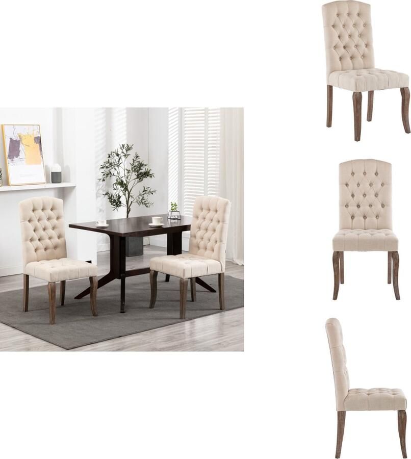 VidaXL Eetkamerstoel Eetkamerstoelen Dinerstoel Dinerstoelen Eetkamerstoelen 2 st linnen-look stof beige - Foto 2
