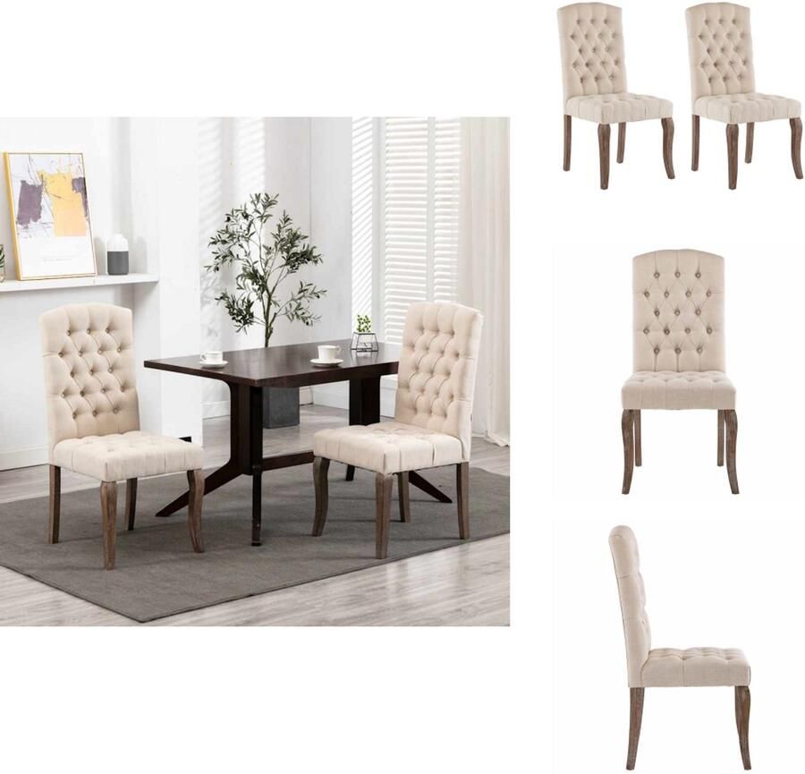 VidaXL Eetkamerstoel Eetkamerstoelen Dinerstoel Dinerstoelen Eetkamerstoelen 2 st linnen-look stof beige