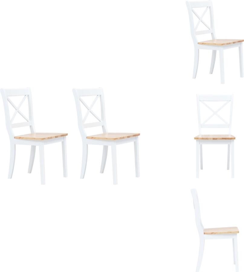 VidaXL Eetkamerstoel Eetkamerstoelen Dinerstoel Dinerstoelen Eetkamerstoelen 2 st massief rubberwood wit en lichthoutkleurig