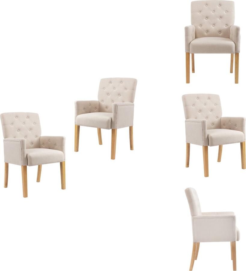 VidaXL Eetkamerstoel Eetkamerstoelen Dinerstoel Dinerstoelen Eetkamerstoelen 2 st met armleuningen stof beige