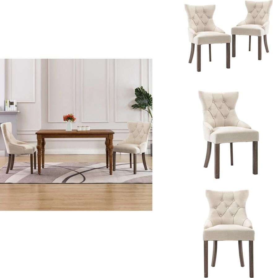 VidaXL Eetkamerstoel Eetkamerstoelen Dinerstoel Dinerstoelen Eetkamerstoelen 2 st stof beige