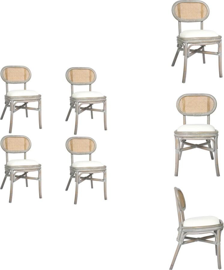 VidaXL Eetkamerstoelen Rattan Ergonomisch ontworpen Crèmewit kussen Grijs 46x53x83 cm Eetkamerstoel