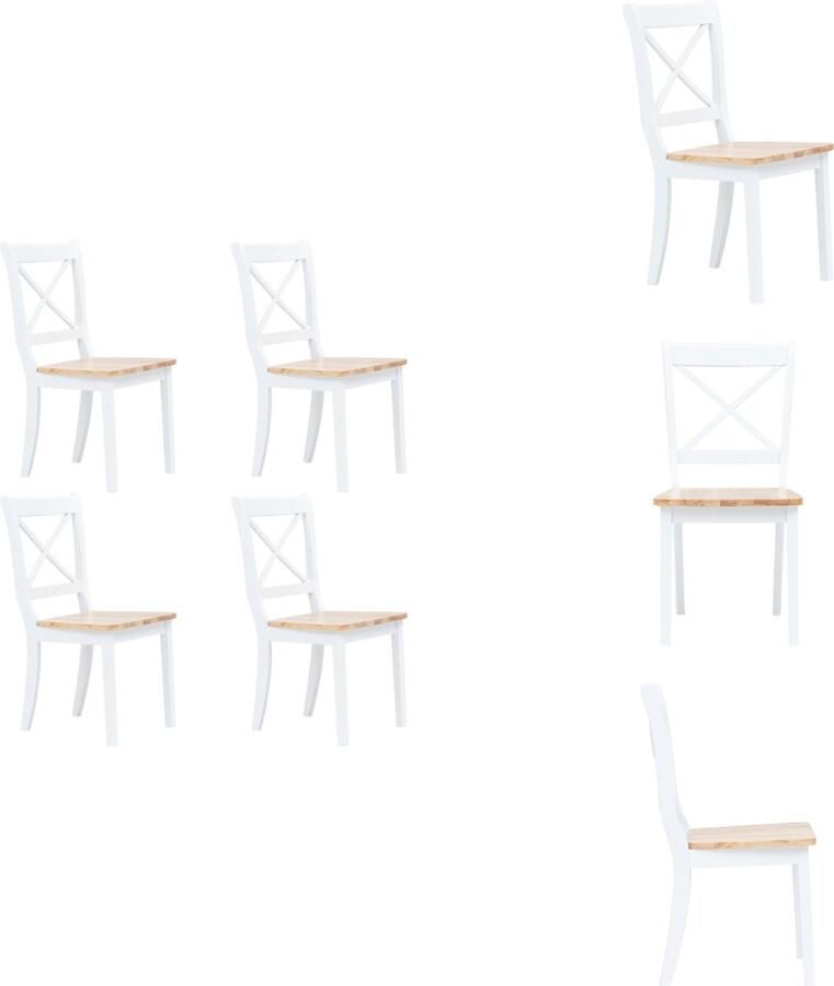 VidaXL Eetkamerstoel Eetkamerstoelen Dinerstoel Dinerstoelen Eetkamerstoelen 4 st massief rubberwood wit en lichthoutkleurig
