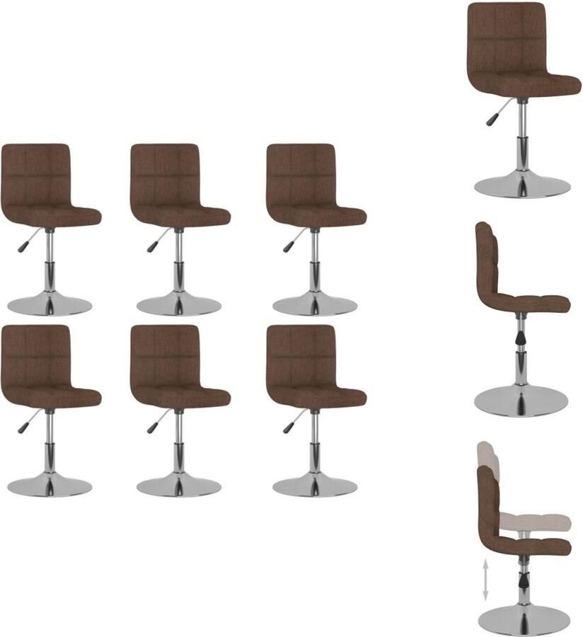 VidaXL Eetkamerstoel Eetkamerstoelen Dinerstoel Dinerstoelen Eetkamerstoelen draaibaar 6 st stof bruin